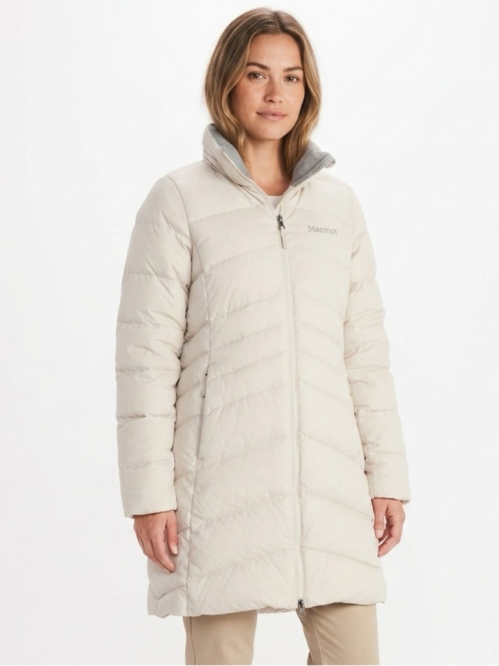 Marmot 650 Fill Down Long Puffer Coat Beige Size M